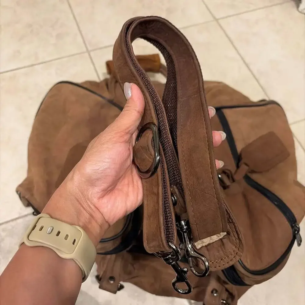 Vintage Spalding  Brown Leather Duffle Bag Weekender Travel Carry On Luggage